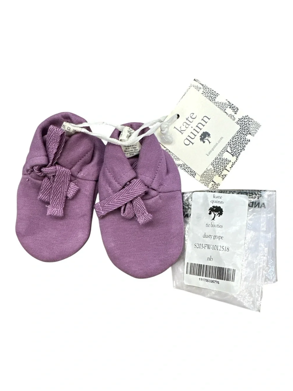 KATE QUINN Newborn Tie Booties “Raspberry Gingham” & “Dusty Grape” Slippers, NEW